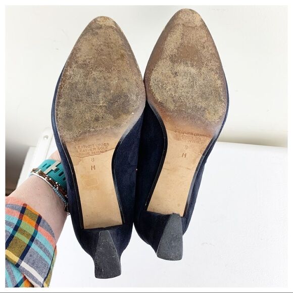 D’Rosana Vintage Deep Navy Leather Accent Suede Heels‎ Sz 8 - Picture 12 of 14